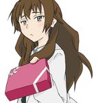  :&lt; bad_id bad_pixiv_id brown_eyes brown_hair gift holding holding_gift incoming_gift kiyama_harumi labcoat long_hair solo sukonbupikotan to_aru_kagaku_no_railgun to_aru_majutsu_no_index valentine 