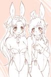  animal_ears blush breasts bunny_ears bunnysuit cleavage earrings genderswap genderswap_(mtf) hairband jewelry link long_hair medium_breasts monochrome multiple_girls pointy_ears princess_zelda sweatdrop the_legend_of_zelda wrist_cuffs yajiro_masaru 