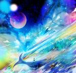  copyright_request dutch_angle fish kazaana moon ocean psychedelic scenery sky solo space star_(sky) starry_sky tree water 
