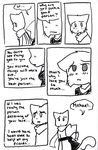  black_and_white bow comic dialog disaster_dominoes disasterdominoes embrace english_text feline female lucy lucy_(bcb) male mammal mike mike_(bcb) monochrome plain_background scarf sketch taeshi_(artist) text white_background 