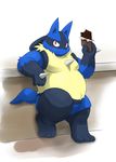  chocolate chubby cute fat looking_at_viewer lucario male manya moobs nintendo overweight plain_background pok&#233;mon pok&eacute;mon red_eyes solo standing video_games white_background 