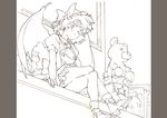  absurdres closed_eyes greyscale highres lineart monochrome mtmy remilia_scarlet sitting smile solo stuffed_animal stuffed_toy teddy_bear touhou toy wings 