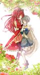  bad_id bad_pixiv_id bare_shoulders blue_hair blush boots cape closed_eyes detached_sleeves flower gloves hand_on_another's_face holding_hands leaf long_hair magical_girl mahou_shoujo_madoka_magica miki_sayaka multiple_girls ponytail red_flower red_hair red_rose rose sakura_kyouko short_hair shuo smile thighhighs white_gloves 