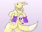  anthro arthropod bee bee_sting blush breasts butt canine digimon female fox insect mammal nipples oneobese plain_background renamon solo sting tail 
