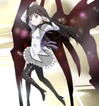  akemi_homura argyle argyle_legwear black_hair black_legwear energy_wings grey_skirt hair_ribbon high_heels long_hair magical_girl mahou_shoujo_madoka_magica official_style pantyhose pleated_skirt purple_eyes ribbon ribonzu shoes skirt solo wings 