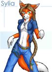  canine female fox jeans multiple_tails open_shirt piercing solo sylia tail 