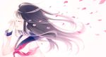  black_hair closed_eyes gradient_hair long_hair matsurika multicolored_hair open_mouth original petals ribbon school_uniform serafuku solo tears wind wiping_tears 