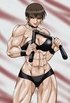  abs armband black_bra black_panties bra breasts brown_hair choker cleavage earrings jewelry large_breasts muscle navel panties red_eyes short_hair solo strapless strapless_bra taroimo_(00120014) the_king_of_fighters thick_thighs thighs three_section_staff underwear underwear_only vice 