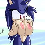  big_breasts blue breast_squish breasts female hedgehog pussy red_eyes rediculas solo sonic_style standing t03nemesis 