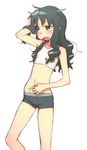  alternate_hair_color bike_shorts black_eyes black_hair crop_top flat_chest heartcatch_precure! hijiri_rei kurumi_erika long_hair messy_hair midriff navel precure short_shorts shorts solo tank_top 