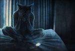  bed canine crying depression emo photorealism solo star- star_(artist) tears telephone wolf 