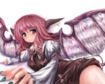  bad_id bad_pixiv_id dot_heit earrings foreshortening jewelry looking_at_viewer lying mystia_lorelei nail_polish no_hat no_headwear pink_hair sad solo tears touhou wings 