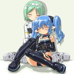  bad_id bad_pixiv_id blue_hair blush busou_shinki dd_(ijigendd) doll_joints green_hair mecha_musume multiple_girls pointy_ears sleeping thighhighs twintails valona werkstra 