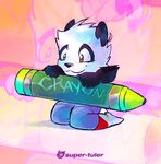  black_nose brown_eyes clothing crayon cute kneeling male mammal panda smile solo super-tuler 