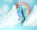  blue_fur bored cloud clouds equine female feral friendship_is_magic fur hair halo horse hovering mammal multi-colored_hair my_little_pony pegasus pony purple_eyes rainbow rainbow_dash_(mlp) rainbow_hair serious sky solo unimpressed unknown_artist watermark wings 