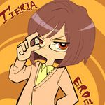  cardigan frown glasses gundam gundam_00 lowres male_focus panty_&amp;_stocking_with_garterbelt parody purple_hair red_eyes solo style_parody tieria_erde zeruyami 