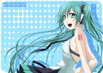  absurdres aqua_eyes aqua_hair bare_shoulders bra_strap e-megu hatsune_miku headphones headset highres long_hair open_mouth rounded_corners solo twintails very_long_hair vocaloid 