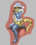  blue_eyes blue_tongue bottomless brown_hair clothed clothing cute female forked_tongue hair half-dressed kalira long_hair long_tongue plantigrade quadra reptile scalie snake solo tongue tongue_out yellow_body yellow_scales 
