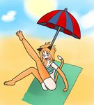  captainspadevatore hair kitaandra(character) kitaandra_(character) lost_souls orange_hair sand seaside sunbathing towel 