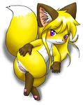  blonde_hair blush butt canine collon cub female fox hair hindpaw looking_at_viewer on_side presenting purple_eyes pussy solo spooky tail yellow 