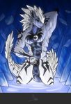  abs anthro balls bgn biceps big_muscles black_skin blue body_markings cool_colors crystals dragon ice male markings muscles nude piercing pose relaxing saix sheath solo tattoo 