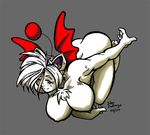  2004 bent_over breasts brown_eyes female final_fantasy hair hentai john_deberge kneeling looking_at_viewer moogle one_eye_closed red_eyes short_hair short_white_hair soft solo video_games white white_hair wings 