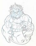  claws digimon ear_piercing feline leomon lion looking_at_viewer male muscles piercing sketch solo standing tail tkc2021 