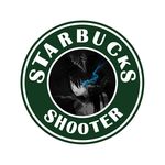  1girl black_rock_schooter black_rock_shooter black_rock_shooter_(character) female logo looking_at_viewer parody photoshop solo starbucks white_background 