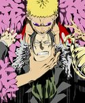  2boys amputee angry angry_veins donquixote_doflamingo feathers grab grabbing hook hook_hand jewelry kimidake male male_focus multiple_boys one_piece ring rings scar shichibukai sir_crocodile sunglasses 