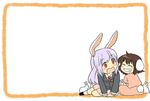  animal_ears blazer blush bunny_ears bunny_tail chibi grin inaba_tewi jacket koyama_shigeru multiple_girls necktie open_mouth reisen_udongein_inaba smile tail touhou 