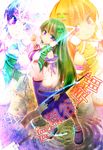  acid-230 blue_eyes blush breasts frog frog_hair_ornament gohei green_hair hair_ornament kochiya_sanae long_hair medium_breasts snake solo touhou zoom_layer 