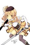  bad_id bad_pixiv_id beret blonde_hair drill_hair hat magical_girl mahou_shoujo_madoka_magica puffy_sleeves solo thighhighs tomoe_mami yamaoka_(rm_nun) yellow_eyes zettai_ryouiki 