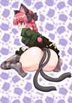  absurdres animal_ears ass black_legwear braid cat_ears cat_tail censored convenient_censoring extra_ears highres kaenbyou_rin kairakuen_umenoka looking_back multiple_tails no_panties pussy red_eyes red_hair solo tail thighhighs touhou twin_braids twintails 
