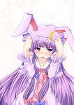  animal_ears blush bunny_ears crescent highres inu3 long_hair patchouli_knowledge purple_eyes purple_hair solo touhou 