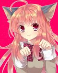  :3 ahoge animal_ears bad_id bad_pixiv_id cat_ears chirosuke long_hair original paw_pose red_eyes red_hair solo 