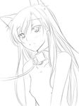  animal_ears blush cat_ears collar collarbone flat_chest graphite_(medium) greyscale idolmaster idolmaster_(classic) kisaragi_chihaya leash long_hair monochrome nude ribi solo traditional_media 