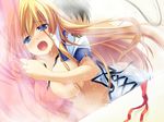  1girl atchi_muite_koi bath blonde_hair blue_eyes blush breasts censored game_cg large_breasts mixed_bathing see-through sex shower vaginal wet 