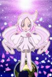 :d ahoge arms_at_sides blue_eyes brooch cape choker dress eyelashes flower full_body gloves hair_flower hair_ornament happy heart heartcatch_precure! heterochromia high_heels highres jewelry long_hair magical_girl monyotarosu mugen_silhouette open_mouth petals pink_hair planet precure purple_eyes shoes smile solo space thighhighs twintails white_choker zettai_ryouiki 