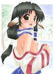  animal_ears black_hair blush breasts brown_eyes eruru female forest hair hase_yu hentai inumimi japanese_clothing kemonomimi long_black_hair long_hair looking_at_viewer outside ponytail small_breasts soft solo standing tree undressing utawarerumono water 