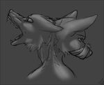 angry back black canine cry crying duo eyes female feral grey greyscale heads howl kyuushi mammal maw monochrome muzzle muzzle_(object) muzzled nose open_mouth pose rage roar roaring sad shut tape tears teeth two white wolf 