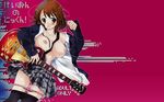  breasts bukkake condom condom_in_mouth cum cum_on_body cum_on_breasts cum_on_upper_body guitar highres hirasawa_yui instrument k-on! mouth_hold open_clothes panties panty_pull underwear wallpaper_for_the_brave 