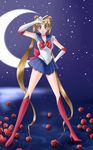  bishoujo_senshi_sailor_moon blonde_hair blue_eyes blush highres moon sailor_moon smile tsukino_usagi v wasabi_(legemd) 