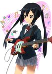  black_hair brown_eyes guitar instrument k-on! long_hair mayuge_(vec) nakano_azusa school_uniform solo ton-chan turtle twintails 