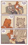  back back_turned bear big_muscles butt canine clothed clothing comic english_text erection gay grizzly_bear male mammal masturbation muscles only_if_you_kiss pants pants_down penis sitting sofa standing text uncut undressing what wolf 