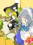  apron bad_deviantart_id bad_id broom foreshortening hat izayoi_sakuya kirisame_marisa multiple_girls spacepirate-lu touhou witch_hat 