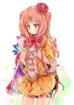  atelier_(series) atelier_meruru blue_eyes bow breasts cleavage flat_chest half_updo hat maromi_(am97) merurulince_rede_arls red_bow red_hair skirt small_breasts solo white_background yellow_skirt 