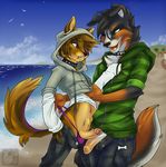  beach border_collie bulge canine chest_tuft collar couple dog erection frottage gay german_shepherd hoodie humanoid_penis invalid_tag jeans jijix male midriff penis piercing poking_out seaside shirt tail thong uncut undressing 