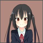  black_hair brown_eyes k-on! long_hair michael_(aya-tokachi) nakano_azusa school_uniform smile solo twintails 