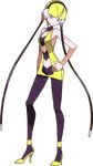  bare_shoulders black_legwear blonde_hair blue_eyes full_body gym_leader hand_on_hip headphones high_heels kamitsure_(pokemon) navel official_art oomura_yuusuke pantyhose pokemon pokemon_(game) pokemon_bw shoes solo transparent_background 