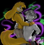  blacklight canine collar couple cute dancing dog feline gay glowstick green_eyes hair holding lion looking_at_each_other male purple_eyes rave raver short_hair tail tassy tongue topless 